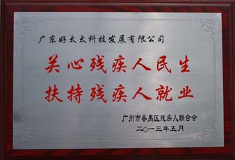 云博在线客服,荣获“2012年番禺区残疾人就业年审工作突出用人单位”